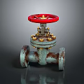 Household Metal Water Valve With Red Wheel And Rusty Surface Design