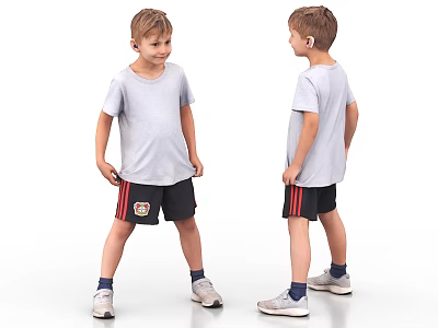 Man Wearing White T-Shirt Black Shorts With Red Stripes And Sneakers Front Back Views 3d model