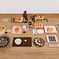 Assorted Japanese Sushi Sashimi on Cutting Boards with Soy Sauce Wasabi Ginger and Chopsticks
