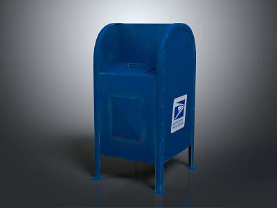 Blue Mailbox With USPS Logo Metal Construction Standing Design Front Opening Slot And Stable Base 3d model