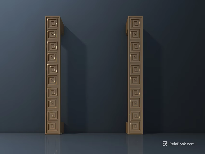 Golden Long Strip Hardware Handles With Geometric Patterns And Glossy Surface 3d model 