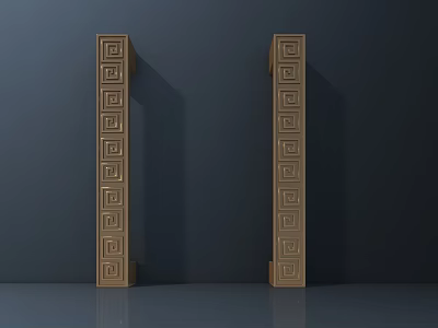 Golden Long Strip Hardware Handles With Geometric Patterns And Glossy Surface 3d model