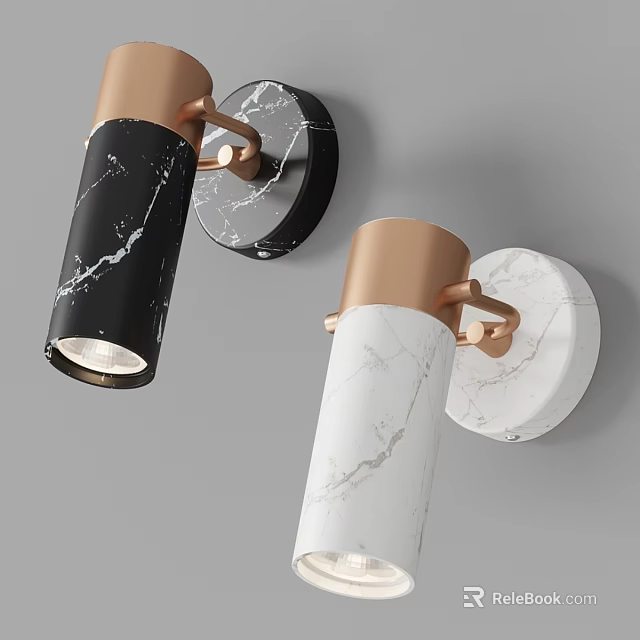 Modern Wall Lamps With Marble Texture And Copper Frame For Home Interior Lighting 3d model 