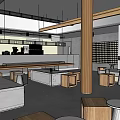 Modern Restaurant Interior With Open Design Wooden Pillar Stools And White Gray Walls