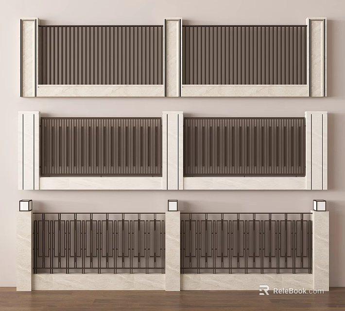 Modern Landscape Wall Design With Layered Grille And Stone Structure 3d model 