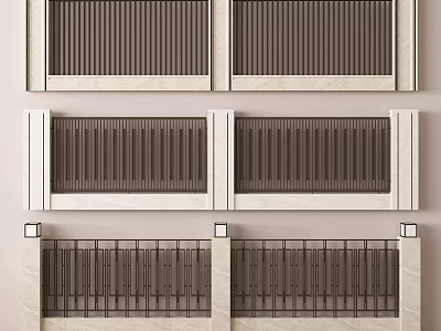 Modern Landscape Wall Design With Layered Grille And Stone Structure 3d model
