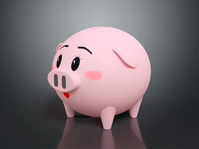 Cute Pink Piggy Bank With Smiling Face Blush Cheeks And Round Shape For Kids Saving 3d model