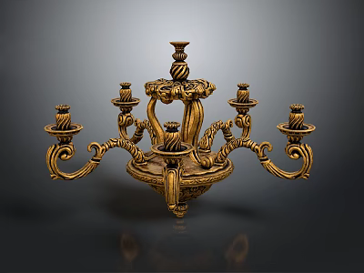 Golden Classic Chandelier with Intricate Ornate Details and Candelabra Style Arms 3d model