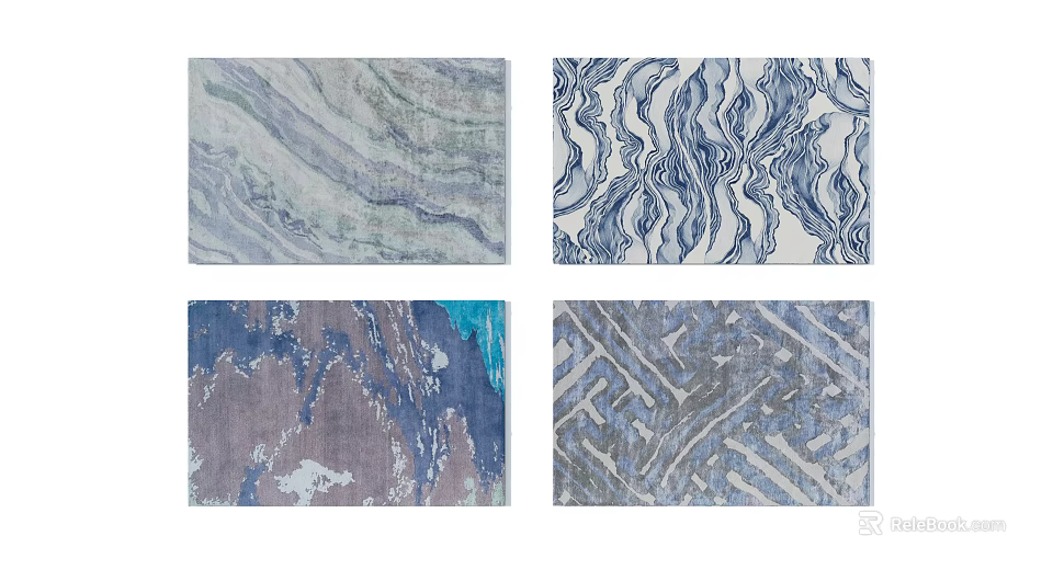 Stylish Square Rugs Featuring Wave Geometric Abstract Patterns In Blue Green Gray Tones 3d model