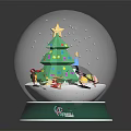 Festive Decorative Ornament Set With Snow Globe Christmas Tree Penguin Gift Boxes And Green Base