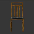 Wooden Dining Chair With Vertical Slat Backrest Blue Striped Cushion And Sturdy Frame