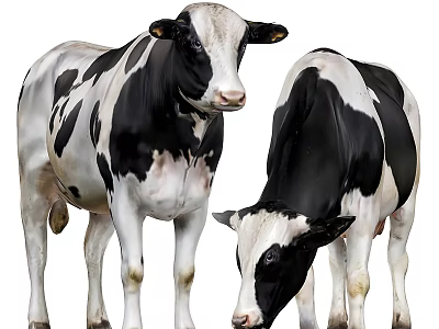 Two Black And White Holstein Cows Standing Side By Side Outdoors 3d model