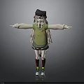 Woman With Hat Long Hair Wearing Green Top Short Skirt Long Socks Sneakers Arms Outstretched