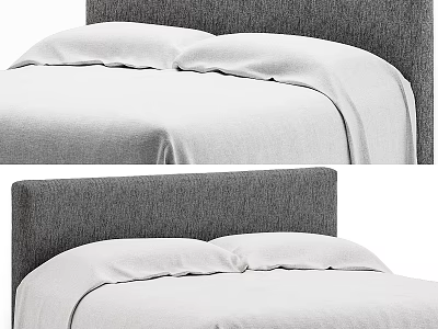 Double Bed with Gray Upholstered Headboard White Sheets and Neatly Placed Pillows 3d model