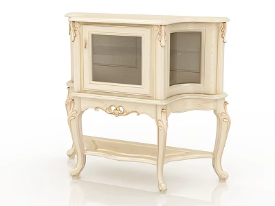 Ivory White European Style Decorative Cabinet With Carved Details Glass Doors And Legs 3d model