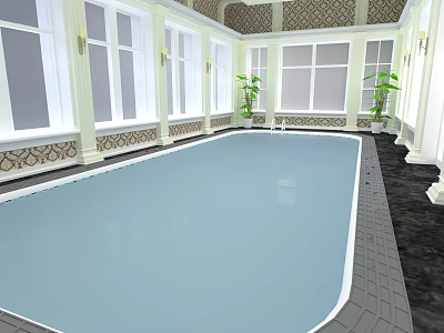 Indoor Swimming Pool Interior With Large Windows Green Plants Decorative Walls And Floor Tiles 3d model