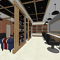 Industrial Style Hair Salon Interior With Black Chairs Brick Walls Pendant Lights And Reception Desk