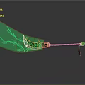 Polearm Weapon With Green Lightning Effects Red Pole Yellow Accent And Black Blade