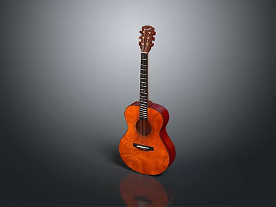 Classical Wooden Guitar With Brown Finish And Reflection On Gray Gradient Background 3d model