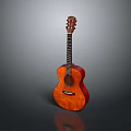 Classical Wooden Guitar With Brown Finish And Reflection On Gray Gradient Background