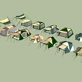 Various Colorful Tents In Different Styles Arranged For Outdoor Camping Activity