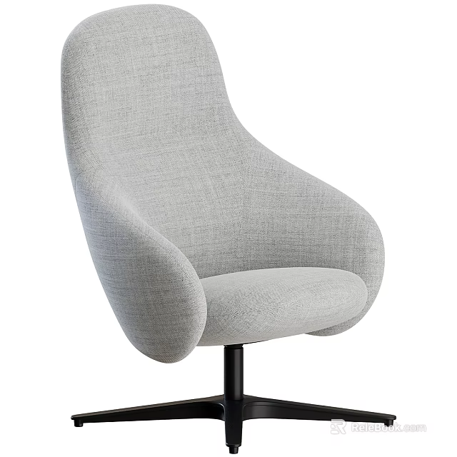 Modern Gray Fabric Accent Armchair With Rounded Arms And Swivel Base Design 3d model 