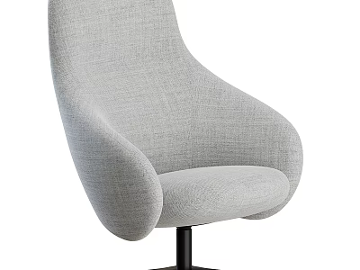 Modern Gray Fabric Accent Armchair With Rounded Arms And Swivel Base Design 3d model