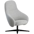 Modern Gray Fabric Accent Armchair With Rounded Arms And Swivel Base Design