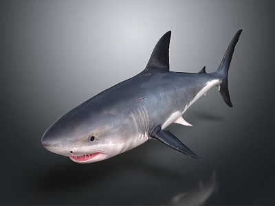 Realistic Gray Shark Model With Open Mouth Sharp Teeth And Dorsal Fin 3d model