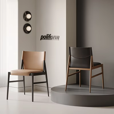 Modern Single Chair Design With Leather Upholstery Beige Black And Wooden Legs 3d model