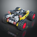 Yellow and Black Utility Vehicle with Large Tires Red Rims White Pipes and Lego Design
