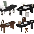 Modern Desks with Different Colors and Tabletop Items Like Lamp Notebook and Cup 3d model