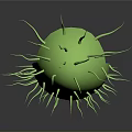 Green Microbial Cell Featuring Blue Section Pink Organelles and Hair like Cilia