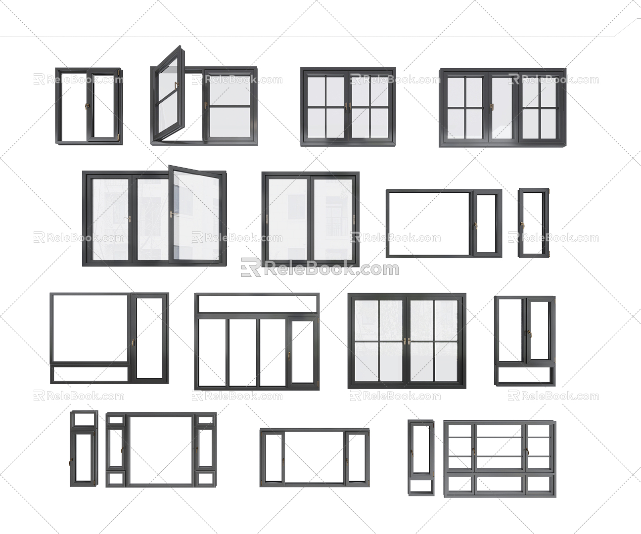 Modern casement window door and window combination 3d model