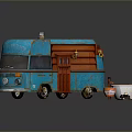 Blue Vintage Food Truck Exterior Design With White Containers And Small Bowl