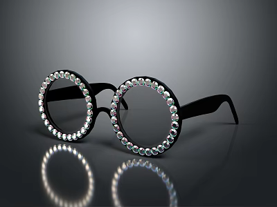 Sparkling Jewelry Embellished Glasses With Black Frame And Round Crystals In Circular Arrangement 3d model