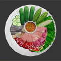 Assorted Fresh Food Platter With Cucumber Sliced Meat Lettuce And Dip Sauce