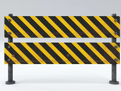 Traffic Barrier With Yellow And Black Diagonal Stripes Metal Frame And Bolts 3d model