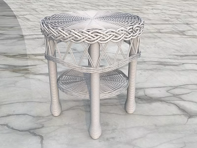 Woven Coffee Table With Two Tier Design And Braided Legs On Marble Floor 3d model