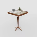 Modern Wooden Side Table With Square Top And Triangular Base Featuring Decorative Vase And Cups 3d model