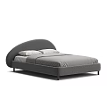 Modern Gray Upholstered Double Bed with Curved Headboard Mattress and White Pillows
