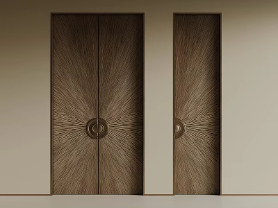 Elegant Wooden Double Doors With Radial Pattern And Circular Accent Design 3d model