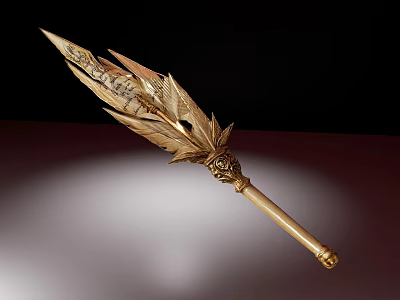 Elegant Golden Feather Pen With Intricate Carved Patterns And Ornate Luxurious Design 3d model