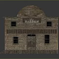 Saloon Background Wall with Wooden Structure Arched Top Red Tiled Roof Signboard Porch and Steps