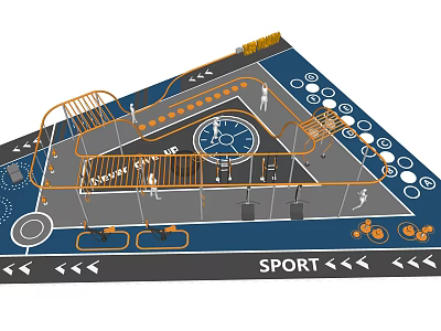 Outdoor Sports Equipment Design Layout With Track Climbing Frames And Fitness Facilities 3d model