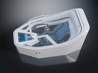 Futuristic Spacecraft Cockpit Interior With Blue Seats And Digital Control Panels 3d model