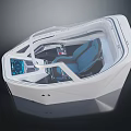 Futuristic Spacecraft Cockpit Interior With Blue Seats And Digital Control Panels