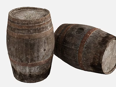 Two Vintage Wooden Barrels With Rustic Texture And Metal Hoops For Home Decor 3d model