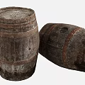 Two Vintage Wooden Barrels With Rustic Texture And Metal Hoops For Home Decor