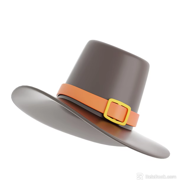 Brown High Crown Hat With Orange Band And Gold Square Buckle 3d model 
